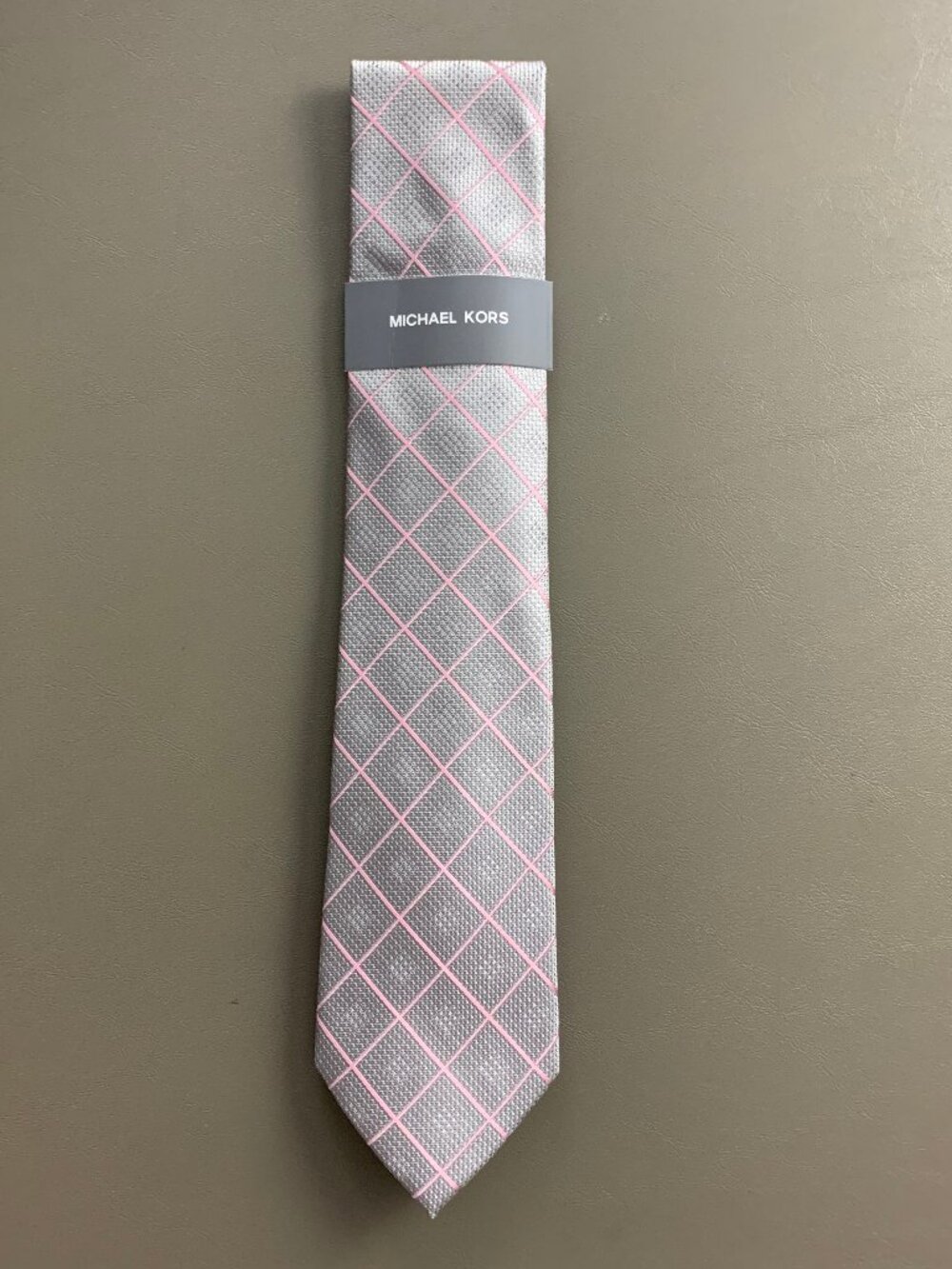 Michael Kors Men's 3'' Polyester and Silk Neck Tie, Gray Pink Baine Grid, OS